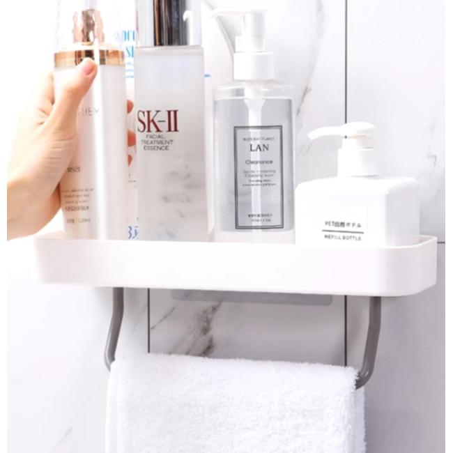 Plastic shelf with towel hanger